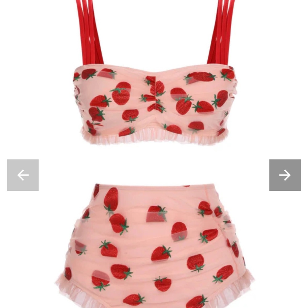 Strawberry Print Bikini Set - Pink and Red size Large